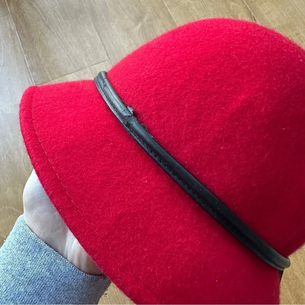 Betmar Women’s Valerina Red Wool Hat with Black Leather Bow